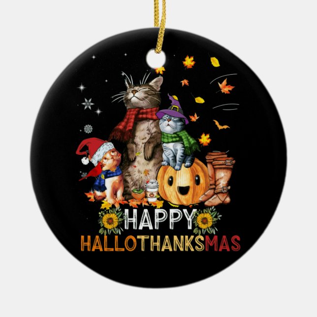 Décoration En Céramique Bon thanksgiving Chat Hallothanksmas Hallothanksma (Devant)