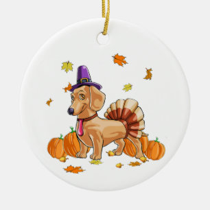 Décoration En Céramique Bon thanksgiving Dachshund Turquie Costume T Fun