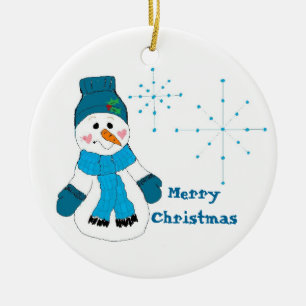 Décoration En Céramique Bonhomme de neige en bleu