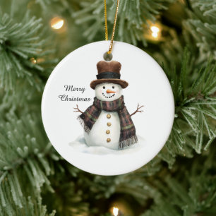 Décoration En Céramique Bonhomme de neige Noël écharpe à carreaux