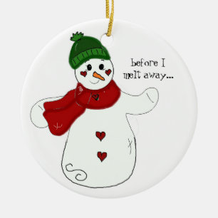 Décoration En Céramique Bonhomme de neige qui fait signe avec phrase