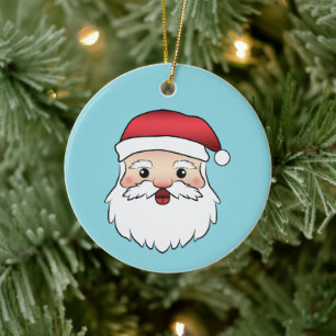 Décoration En Céramique Bonne Caricature Santa Claus Tête Sur Bleu
