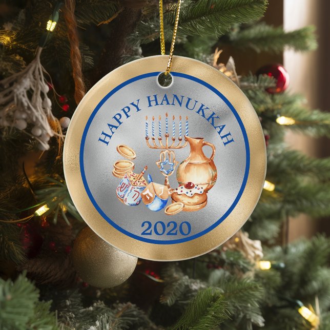 Décoration En Céramique Bonne Hanoukka Gold Silver Menorah (Créateur téléchargé)