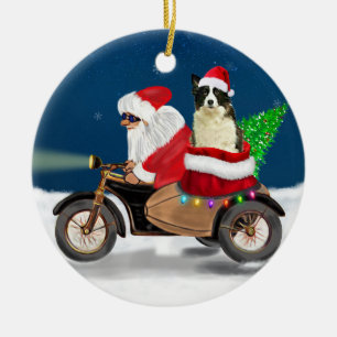 Décoration En Céramique Bordure Collie Chien Noël Père Noël