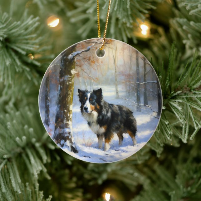 Décoration En Céramique Bordure Collie Laisser neiger Noël (Arbre)