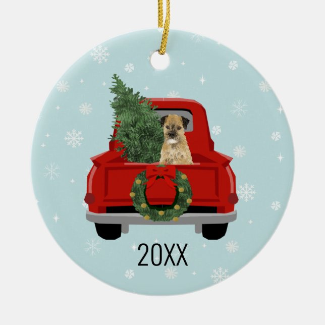 Décoration En Céramique Bordure Terrier Noël Camion rouge (Devant)