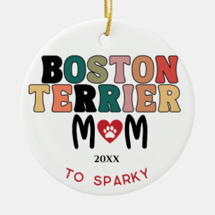 Décoration En Céramique Boston Terrier Chien Photo Maman Coeur
