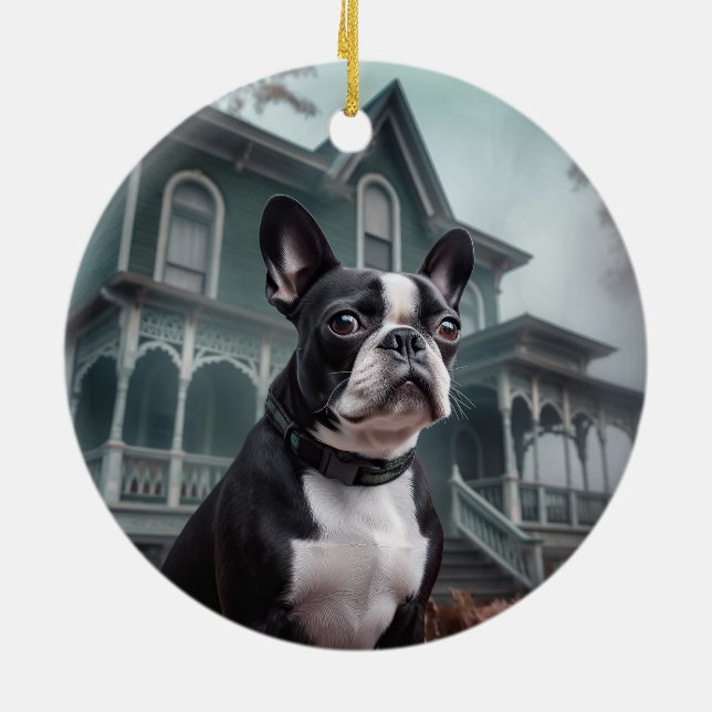 Décoration En Céramique Boston Terrier Halloween effrayant (Dos)