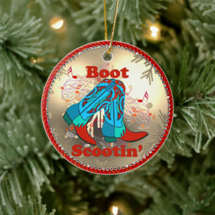 Décoration En Céramique Botte de cowboy de l'Ouest Scootin Line Dance Noël