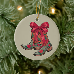 Décoration En Céramique Bottes de Noël Coquette Western Cowgirl Noël