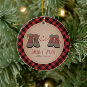 Décoration En Céramique Bottes de randonnée Premier Noël Marié Engagé