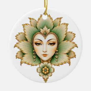 Décoration En Céramique Boucles d'oreilles Lady Flower Émeraude & Or Per