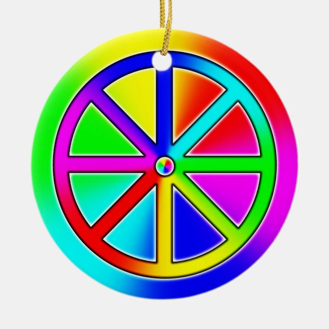 Décoration En Céramique Bouddhiste Rainbow Dharma Wheel (Devant)