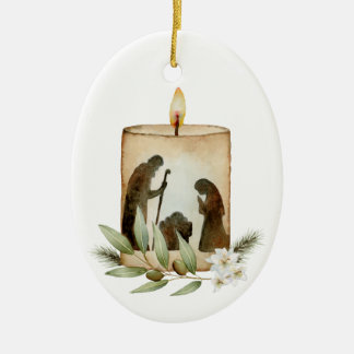 Décoration En Céramique Bougie de la Nativité Céramique Oval Noël Ornament