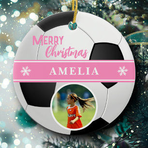Décoration En Céramique Boule de football Nom personnalisé Joyeux Noël Pho