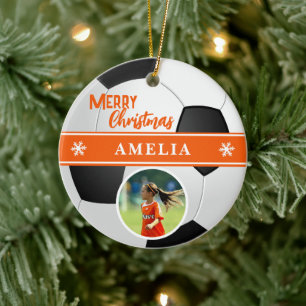 Décoration En Céramique Boule de football Nom personnalisé Joyeux Noël Pho