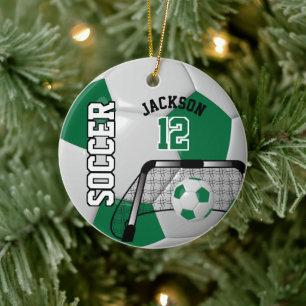 Décoration En Céramique Boule de football vert foncé et blanc