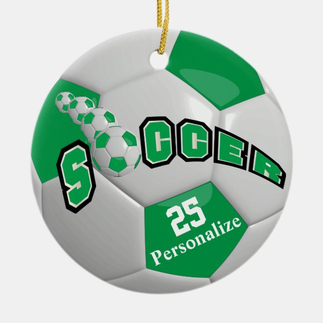 Décoration En Céramique Boule de soccer verte | Personnaliser (Devant)