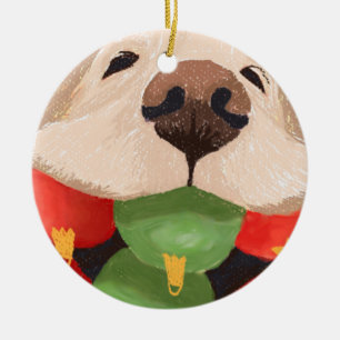 Décoration En Céramique Boules de Noël drôles de Retriever doré en bouche