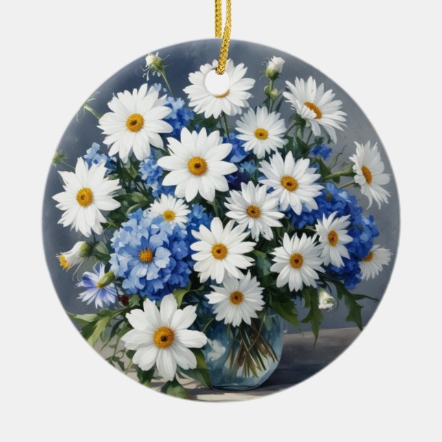 Décoration En Céramique Bouquet de fleurs Élégantes marguerites Aquarelle (Devant)