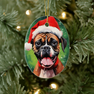 Décoration En Céramique Boxer allemand peinture de Noël