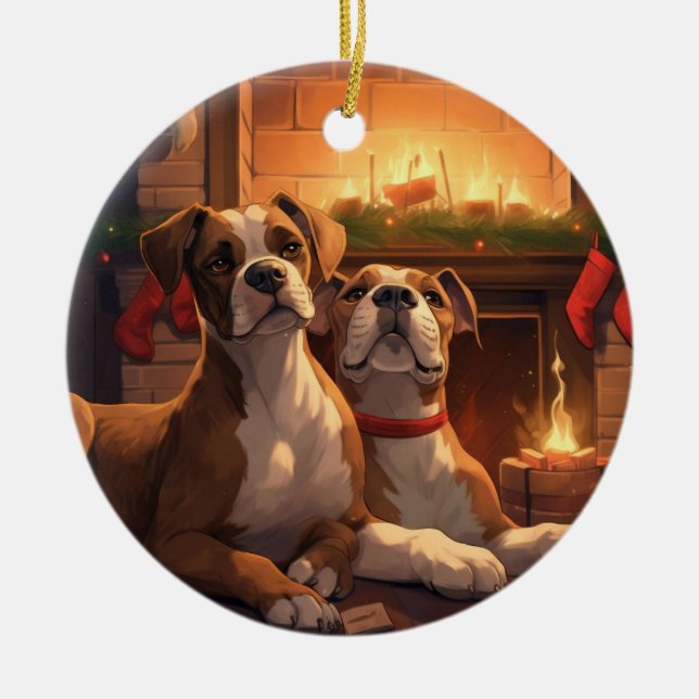 Décoration En Céramique Boxer noël, cadeau mémorial pour chien, cadeau amo (Devant)