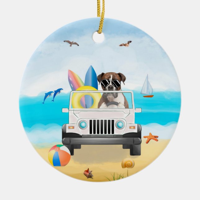 Décoration En Céramique boxeur Chien conduisant sur la plage (Devant)