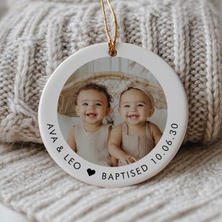Décoration En Céramique Boy Girl Twins Baptism Photo Keepsake