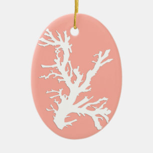 Décoration En Céramique Branche de corail, blanc sur corail rose