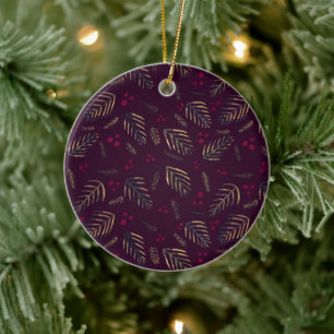 Décoration En Céramique Branches et baies d'arbres de Noël - vin rouge