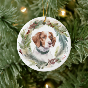 Décoration En Céramique Bretagne Espagnol Noël Wreath Festive Pup