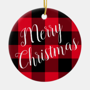 Décoration En Céramique Bright Red and Black Buffalo Plaid Joyeux Noël