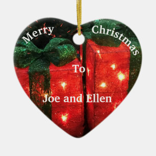 Décoration En Céramique Brightly Lit, Red Present, Personalised Christmas