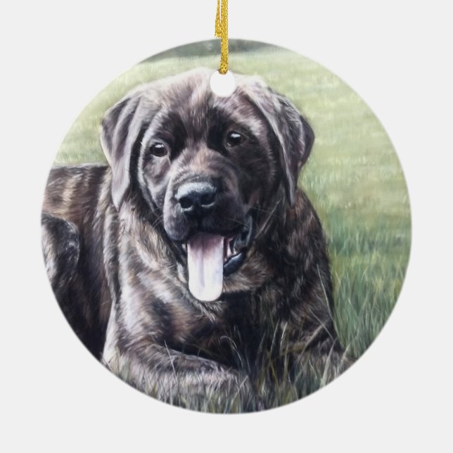 Décoration En Céramique Brindle mastiff anglais allongé dans l'herbe (Dos)