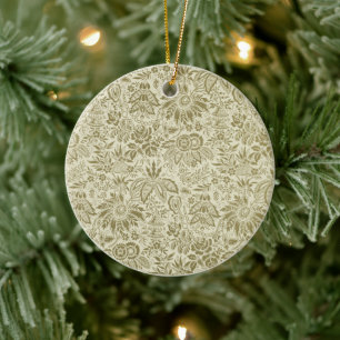 Décoration En Céramique Brocart Botanique Toile Florale Motif Vert Sauge