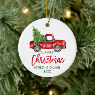 Décoration En Céramique Brosse Script Camion rouge Premier Noël