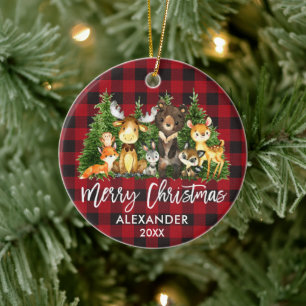 Décoration En Céramique Brosse Script Noël Bois Animaux Plaid