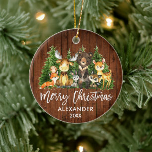 Décoration En Céramique Brosse Script Noël Bois Animaux Rustiques