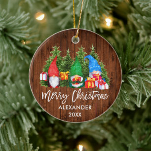 Décoration En Céramique Brosse Script Noël Bois Aquarelle Gnomes