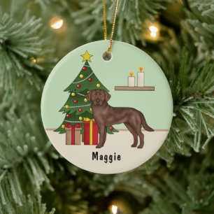 Décoration En Céramique Brown Labrador Retriever Chien avec arbre de Noël