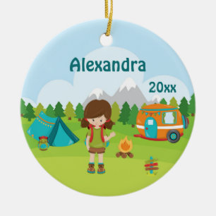 Décoration En Céramique Brun de sac à dos de tente de campeur du feu de