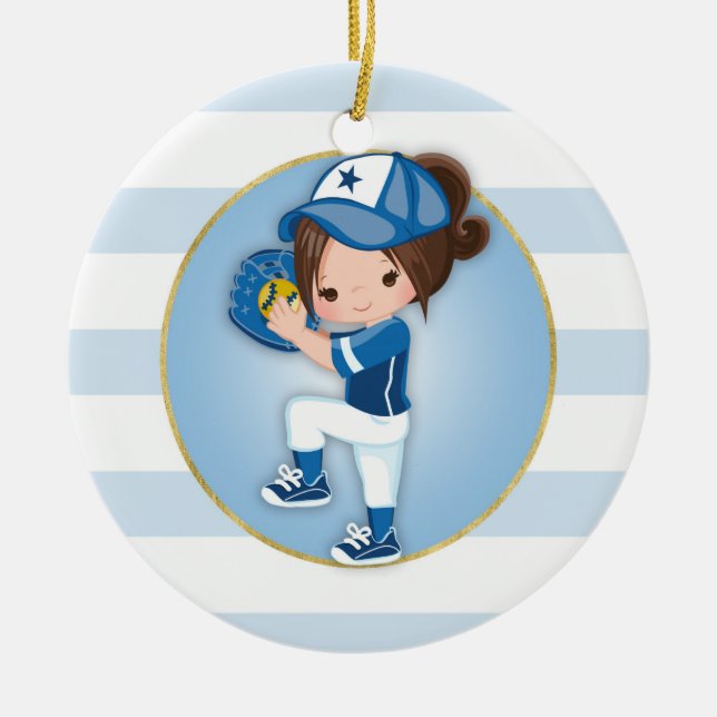 Décoration En Céramique Brunette Girls Blue Softball (Devant)