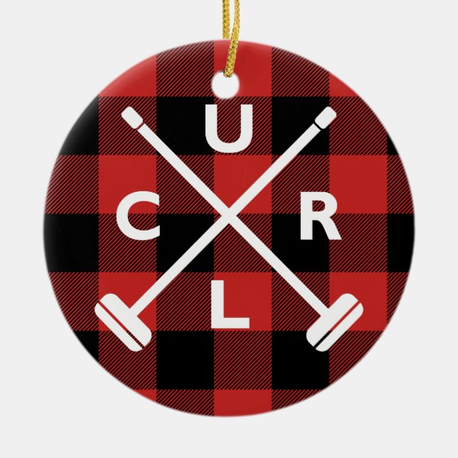 Décoration En Céramique Buffalo Plaid Curling Christmas Ornament (Devant)