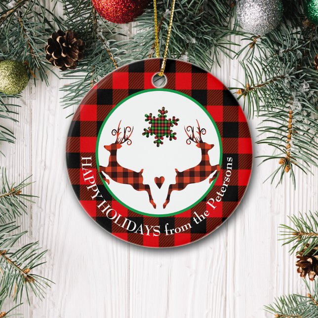 Décoration En Céramique Buffalo Plaid Leaping Deer (Créateur téléchargé)