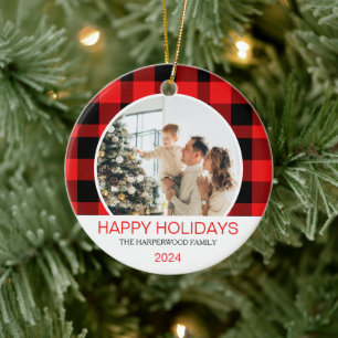 Décoration En Céramique Buffalo rouge moderne Plaid Photo de famille de No