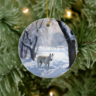 Décoration En Céramique Bull Terrier Laisser neiger Noël