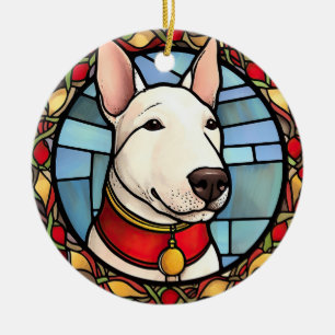 Décoration En Céramique Bull Terrier Vitrail de Noël