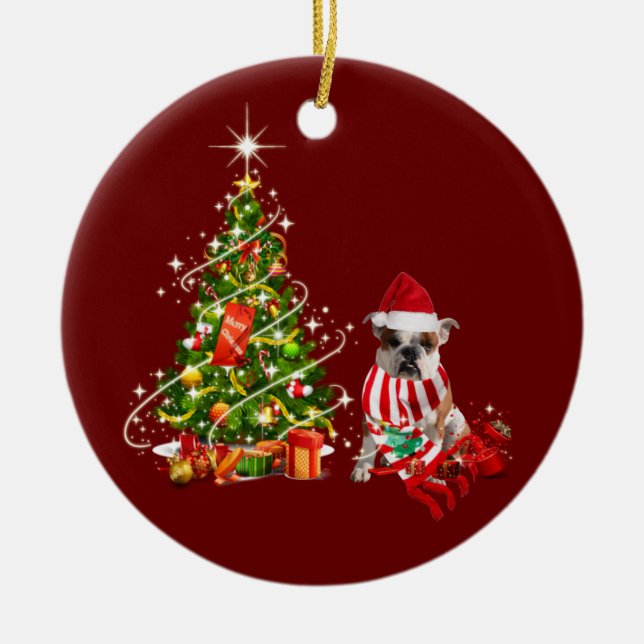 Décoration En Céramique bulldog Avec Casquette Scaft Christmas (Devant)