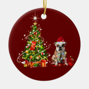 Décoration En Céramique Bulldog Avec Casquette Scaft Noël