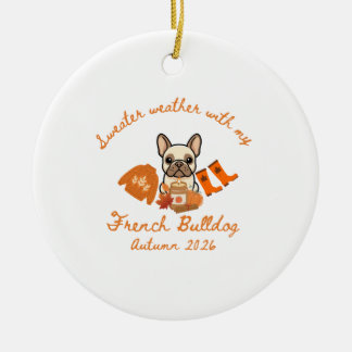 Décoration En Céramique Bulldog français hygge d'automne